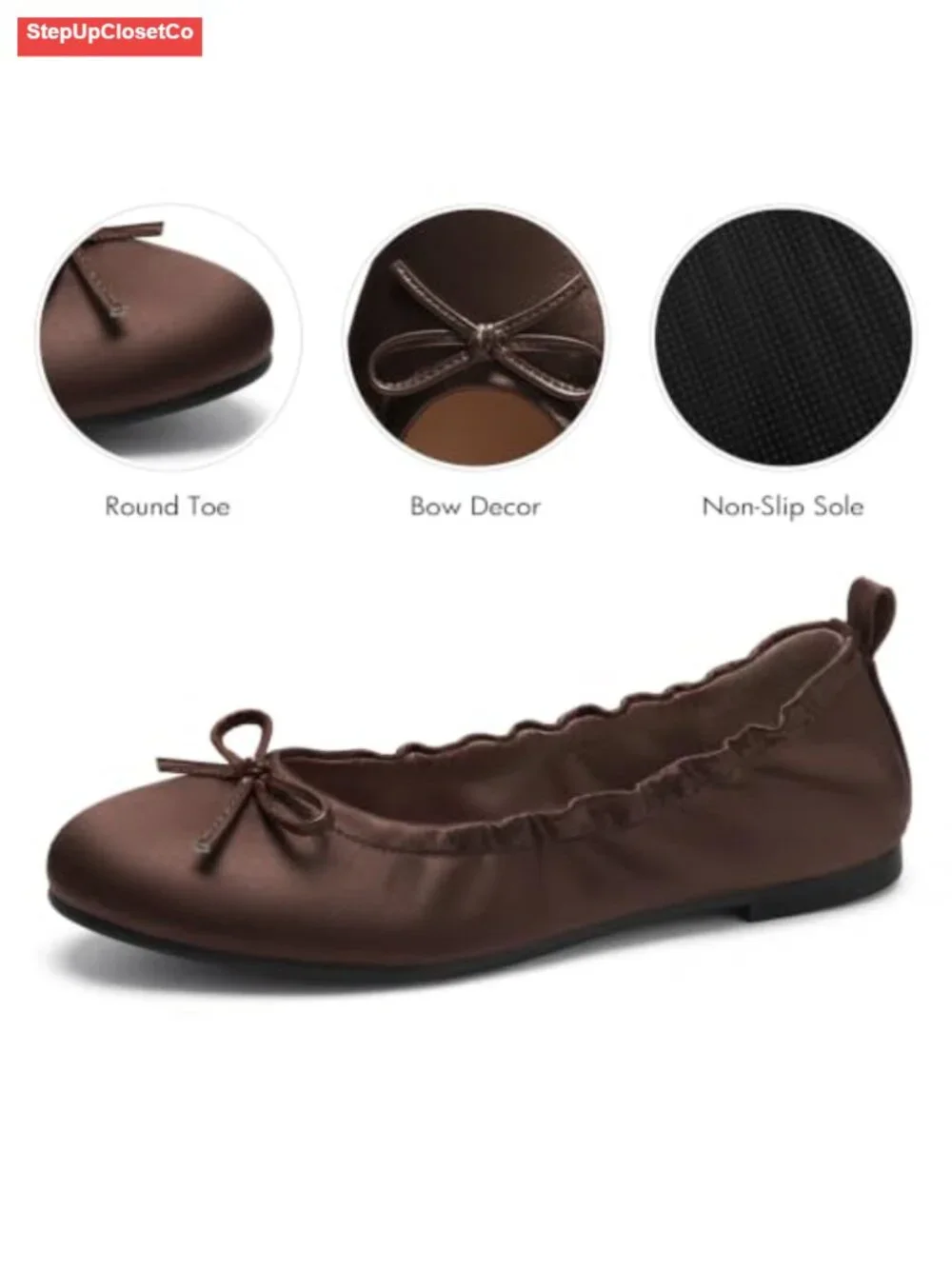 Ballet Flats with Bow - Slip On Comfort Dress Shoes for Work